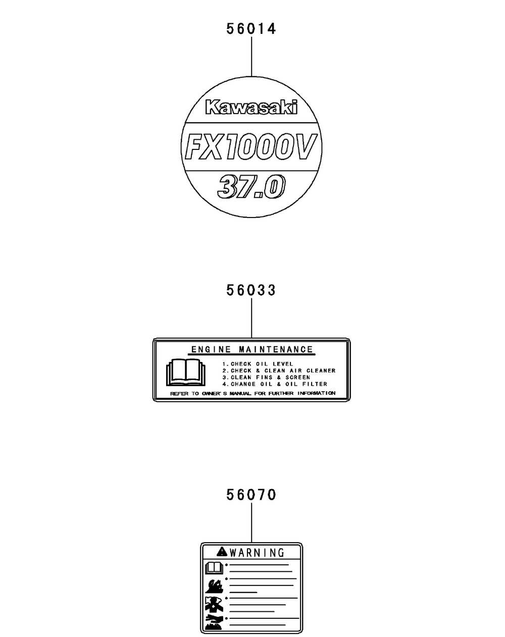 Kawasaki Fx1000-S09 Label Diagram and Parts List for M72-KW (53BI8CT8050-37HP)(2011 & After) Cub Cadet Lawn Tractor